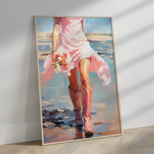 Cowgirl im Aquarellküste am Strand Poster