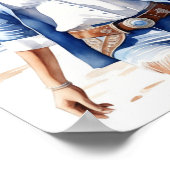 Cowgirl in Denim mit Hund am Strand Poster (Ecke)