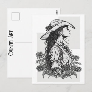 Cowgirl in einer Brise Country Western Cowboy Kuns Postkarte