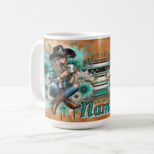 Cowgirl in Hut mit floralem Design Kaffeetasse