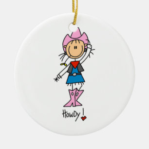 Cowgirl in rosa T - Shirt und Geschenke Keramikornament