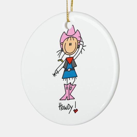 Cowgirl in rosa T - Shirt und Geschenke Keramikornament (Links)