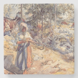 Cowgirl in the Meadow (Kind mit Landtieren) Steinuntersetzer