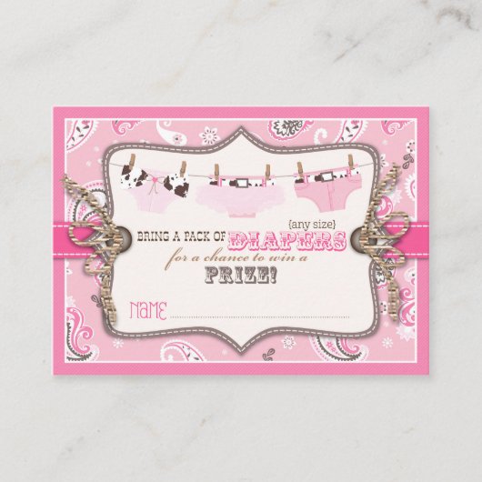 Cowgirl Jeans und Tutu Diaper Raffle Ticket Begleitkarte (Vorderseite)