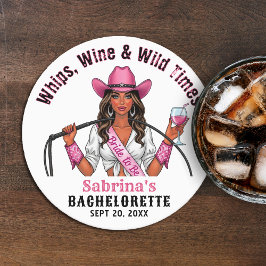 Cowgirl Junggeselinnen-Abschied Whips Wine & Wild Runder Pappuntersetzer