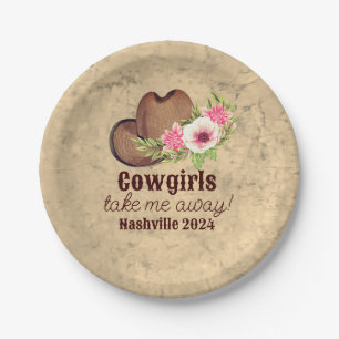 Cowgirl-Junggesellinnen Rustikale Rosa Blumen  Pappteller