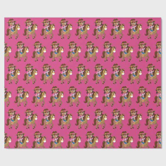 Cowgirl Kids Face Photo Cute Pink Custom Geschenkpapier (Flach)