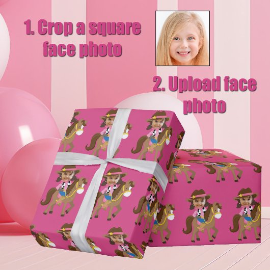Cowgirl Kids Face Photo Cute Pink Custom Geschenkpapier