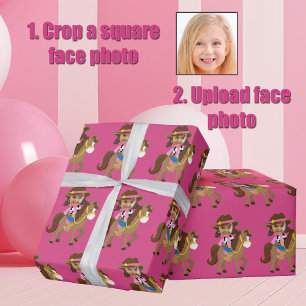 Cowgirl-Kinder Gesicht Foto Cute Pink Benutzerdefi Geschenkpapier