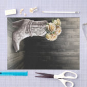 Cowgirl Lace & Pearls Stiefel Weiße Blume Rustikal Seidenpapier (Handwerk)