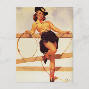 Cowgirl lächelt Button hoch Postkarte