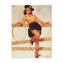 Cowgirl lächelt Button hoch