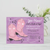 Cowgirl lädt Geburtstags-Party Einladungen auf (Stehend Vorderseite)