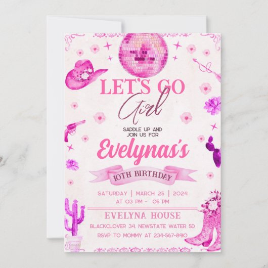 Cowgirl Lasse Go Party Einladung (Vorderseite)