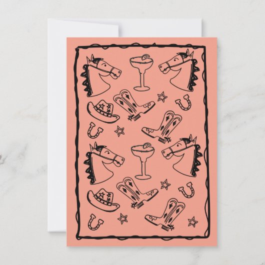 Cowgirl Last Rodeo Hand gezeichnet Funky Bachelore Einladung (Rückseite)