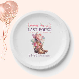 Cowgirl Last Rodeo Pink Bachelorette Pappteller