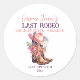 Cowgirl Last Rodeo Pink Bachelorette Runder Aufkleber