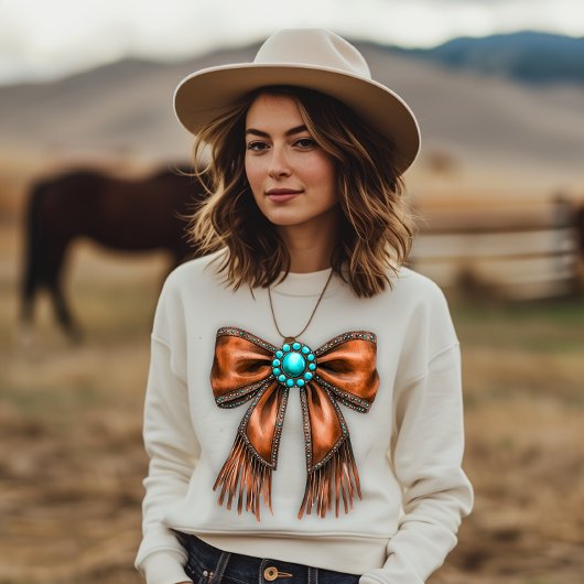 Cowgirl Leather Bow Sweatshirt