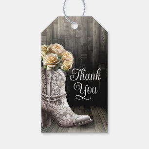 Cowgirl Lederstiefel mit Spitzenbesatz & Weiße Blu Geschenkanhänger