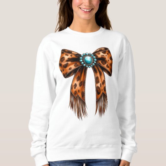 Cowgirl Leopard Leather Bow Sweatshirt (Vorderseite)