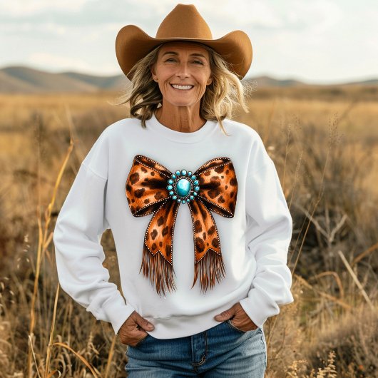 Cowgirl Leopard Leather Bow Sweatshirt