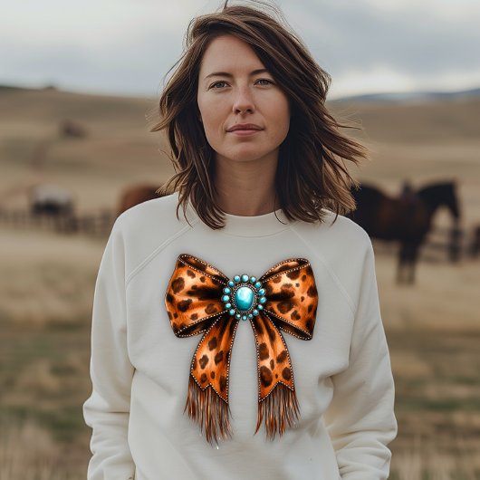 Cowgirl Leopard Leather Bow Sweatshirt