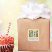 Cowgirl Leopard Print Blue Brown Easter Bunnies   Quadratischer Aufkleber