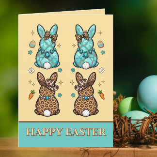 Cowgirl Leopard Print Teal Brown Bunnies  Easter  Karte
