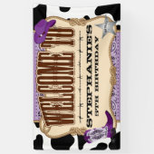 Cowgirl, lila Geburtstag, Willkommen Banner (Vertikal)