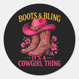 Cowgirl Lover Stiefel und Bling es ein Cowgirl Din Runder Aufkleber