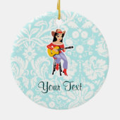 Cowgirl mit Gitarre; Niedlich Keramik Ornament (Hinten)