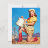 Cowgirl mit Kaffee-Button oben Einladung (Vorderseite)