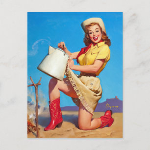 Cowgirl mit Kaffee Pin Up Postkarte