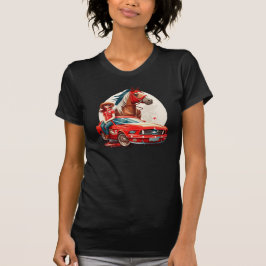 Cowgirl mit Mustang Car Horse T-Shirt