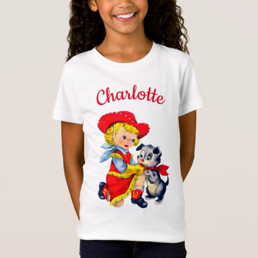 Cowgirl mit niedlichem Hund personalisierter Name T-Shirt (Vorderseite)