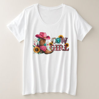 CowGirl mit Stiefeln und Blume Große Größe T-Shirt