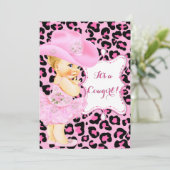 Cowgirl Niedlich Baby Dusche Pink Leopard Girl Blo Einladung (Stehend Vorderseite)