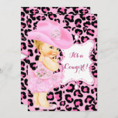 Cowgirl Niedlich Baby Dusche Pink Leopard Girl Blo Einladung (Vorne/Hinten)