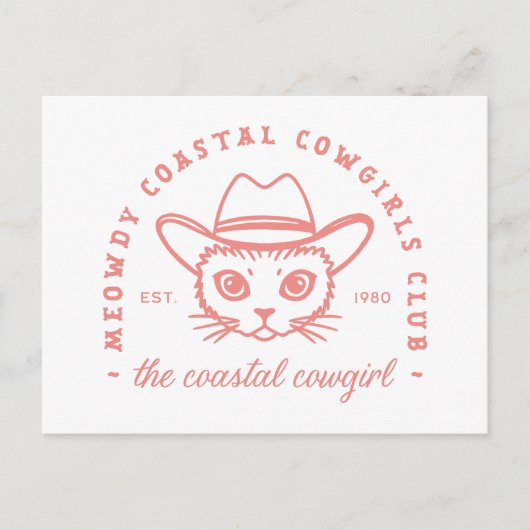 Cowgirl niedliche Katze rosa Preppy Ästhetik Postkarte (Vorderseite)