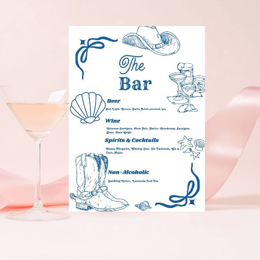 Cowgirl Ocean Junggeselinnen-Abschied Bar Menu Sockelschild