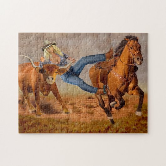 Cowgirl-Ochse-Wrestling Puzzle (Horizontal)