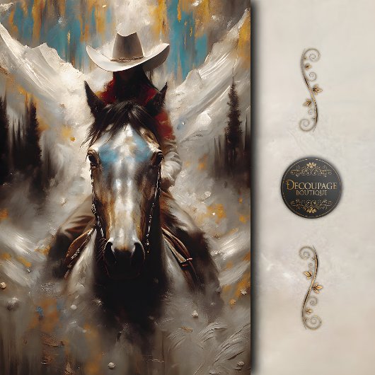 Cowgirl on Black Horse Mountain Decoupage Seidenpapier