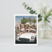 Cowgirl, Parade, Auto, bunt, Retro Postkarte (Stehend Vorderseite)