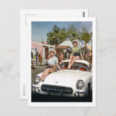 Cowgirl, Parade, Auto, bunt, Retro Postkarte (Vorne/Hinten)