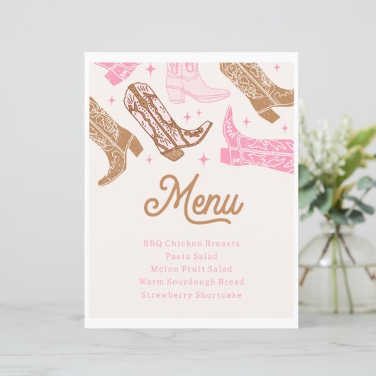 Cowgirl Party Menu Sign (Stehend Vorderseite)