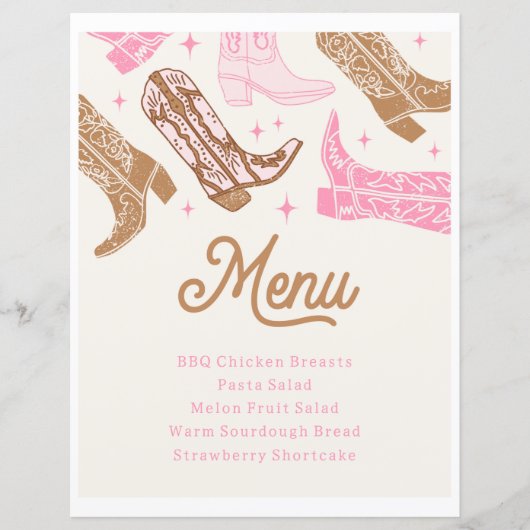 Cowgirl Party Menu Sign (Vorderseite)