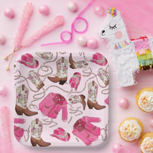 cowgirl pattern style pappteller (Party)