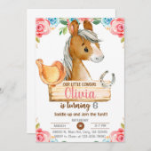 Cowgirl, Pferd, Reiten, Geburtstagsmädchen. Einladung (Vorne/Hinten)