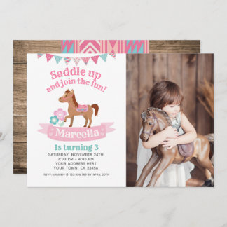 Cowgirl, Pferde Geburtstag Einladung mit Foto