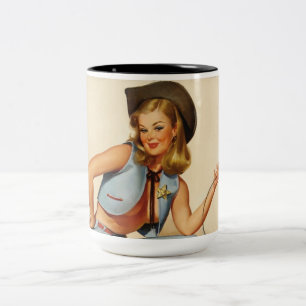 Cowgirl-Pin-up-Girl Zweifarbige Tasse